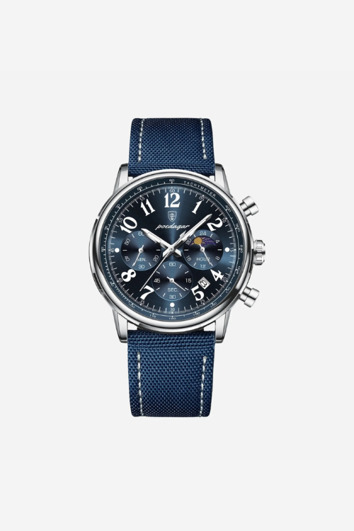 Wexford 40mm men's watch, sapphire blue, steel case, chronograph-style dial