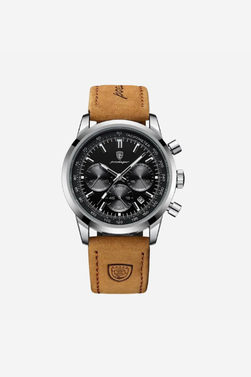 Ravensworth 41mm men's watch, onyx black, steel case, chronograph-style dial