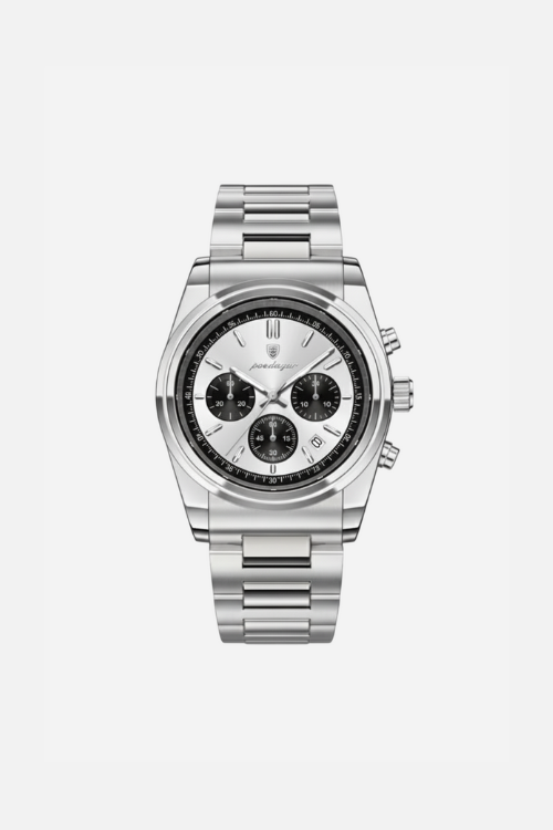 Camden 40mm men's watch, polar silver, steel case, chronograph-style dial