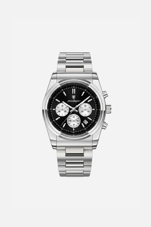 Camden 40mm men's watch, onyx silver, steel case, chronograph-style dial