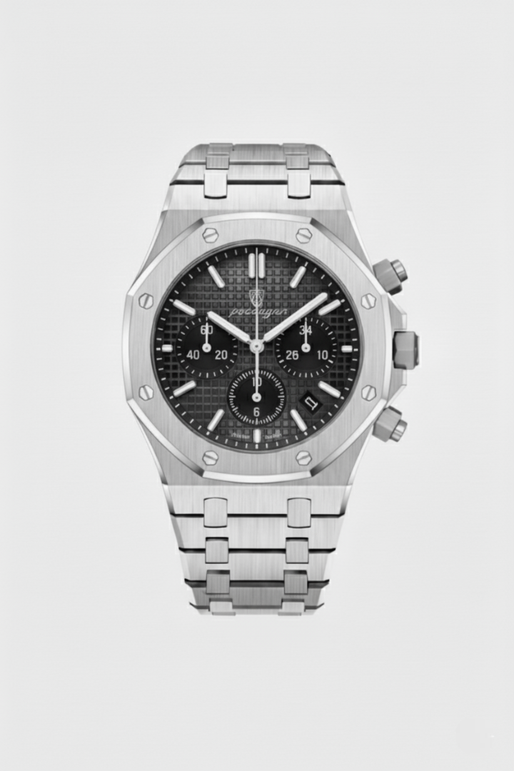 Windermere 42mm men's watch, onyx black, steel case, chronograph-style dial