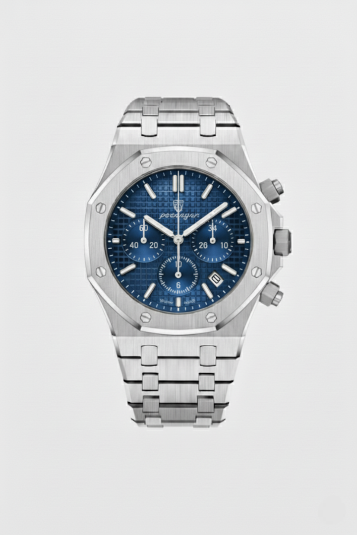 Windermere 42mm men's watch, sapphire blue, steel case, chronograph-style dial