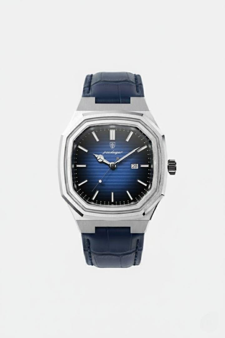 Belgravia 41mm men's watch, sapphire blue, steel octagonal case