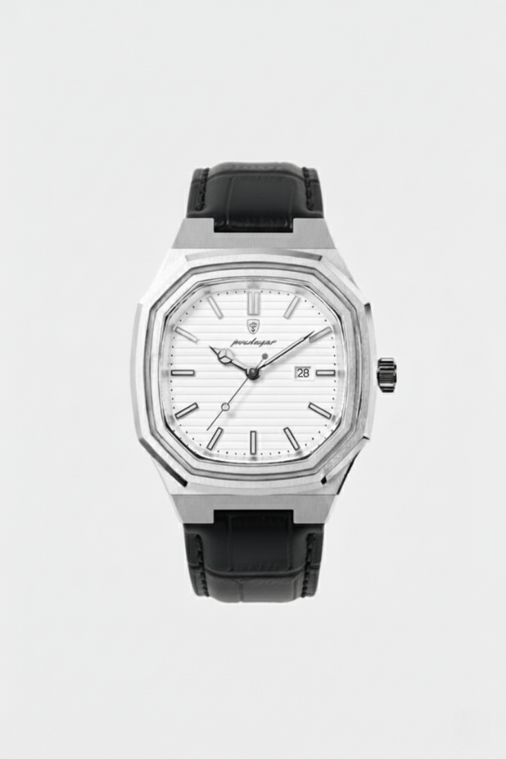 Belgravia 41mm men's watch, polar white, steel octagonal case