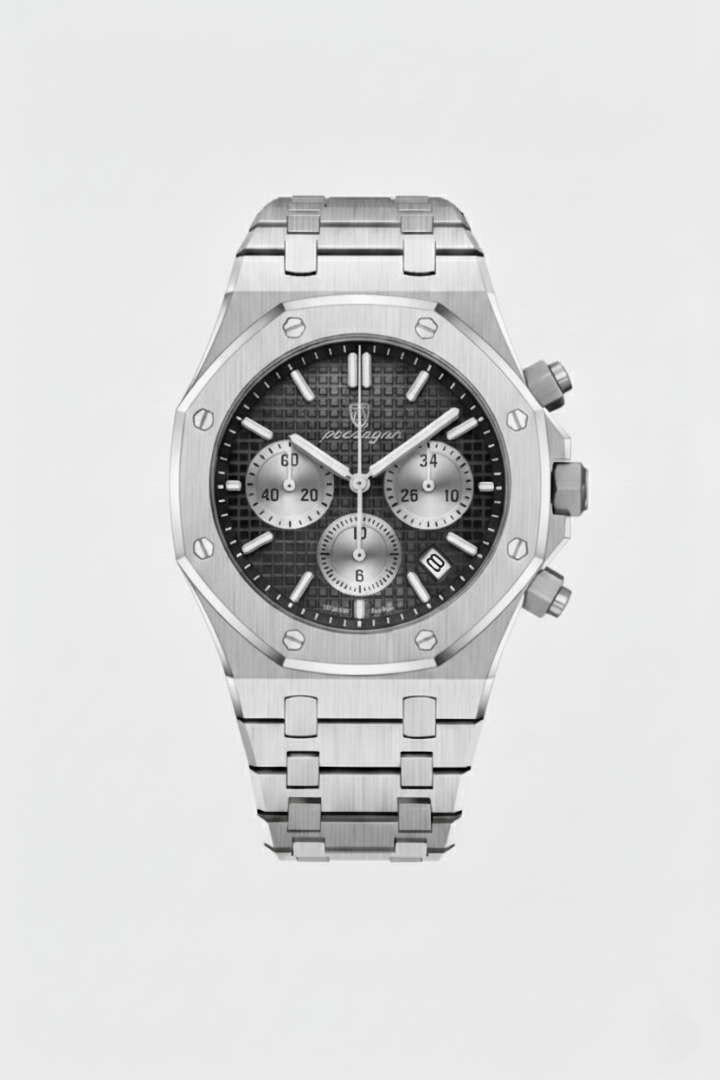 Windermere 42mm men's watch, onyx silver, steel case, chronograph-style dial