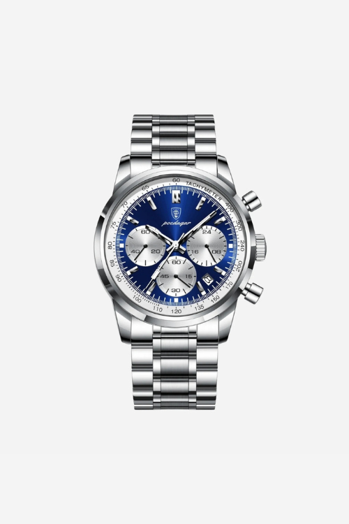 Sovereign 40mm men's watch, sapphire blue, steel case, chronograph-style dial