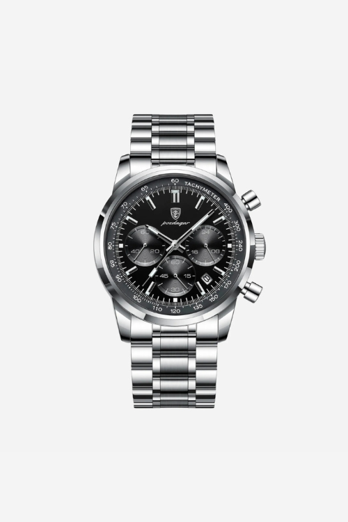Sovereign 40mm men's watch, onyx black, steel case, chronograph-style dial