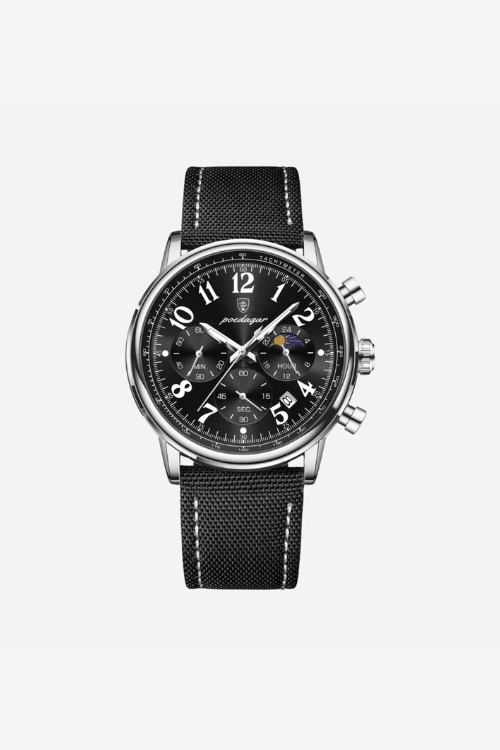 Wexford 40mm men's watch, onyx black, steel case, chronograph-style dial