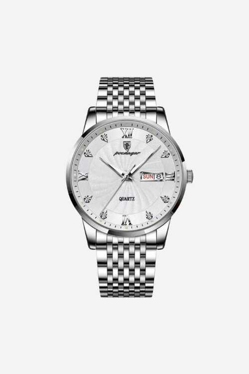Camborne 40mm men's watch, polar silver, steel case and bracelet