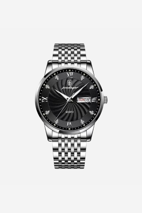 Camborne 40mm men's watch, onyx silver, steel case and bracelet