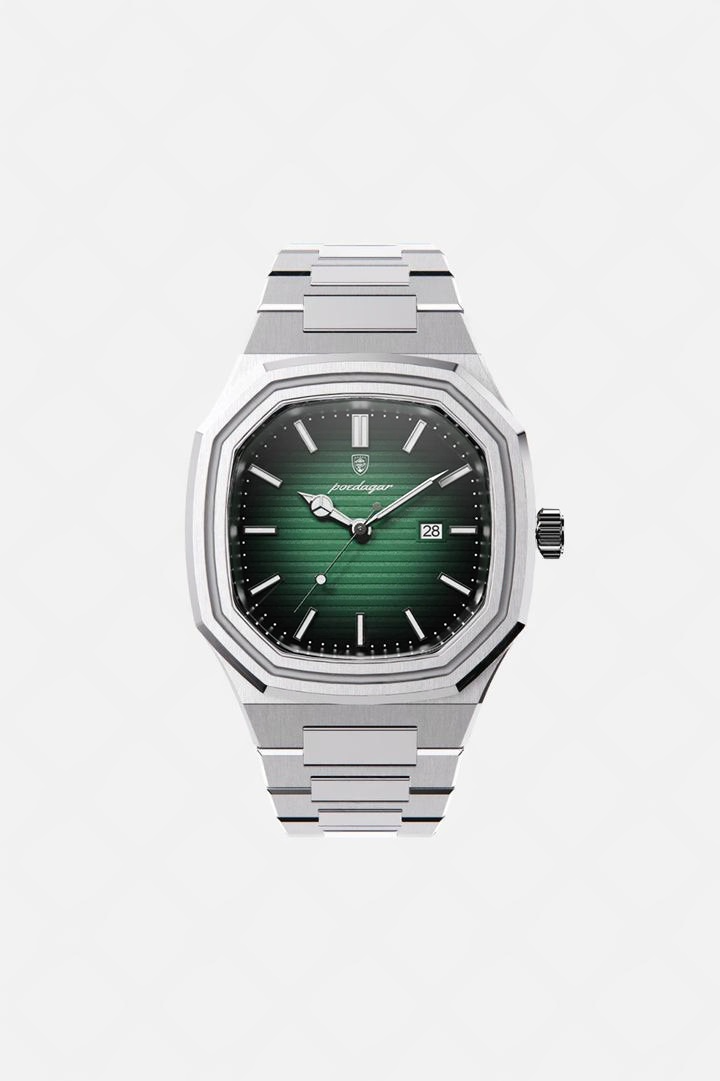 Meridian 41mm men's watch, aurora, octagonal steel case, steel bracelet
