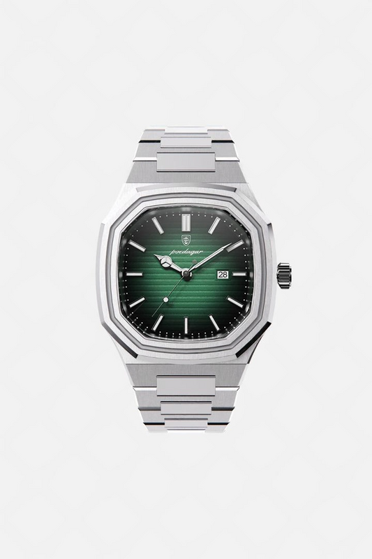 Meridian 41mm men's watch, aurora, octagonal steel case, steel bracelet