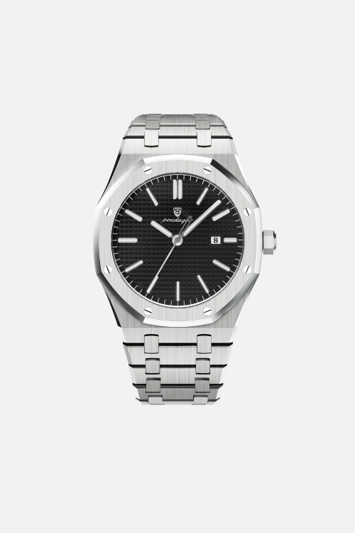 Ashford 41mm men's watch, onyx black, steel case with bezel screws, steel bracelet